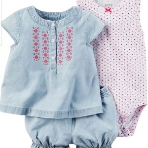 Carter's Three-Piece Embroidered Shorts Set 3 Mo